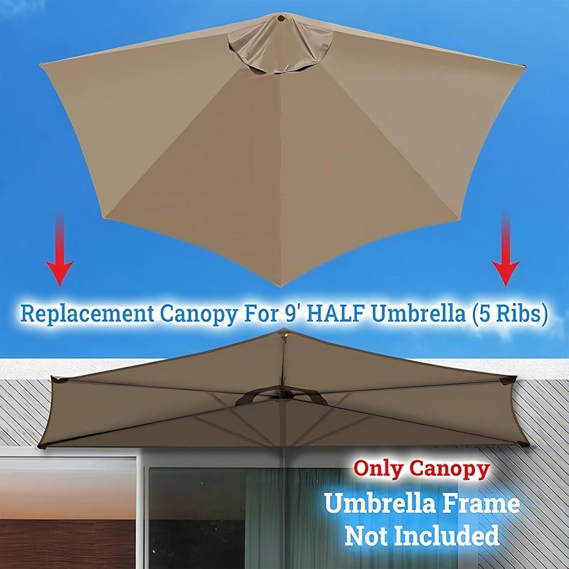 GLDDFDG Patio Umbrella Replacement Canopy - 9ft 5 Ribs Outdoor Half Umbrella Replacement Canopy, Table Market Yard Umbrella Replacement Top Cover for Garden/Deck/Pool & Beach (Only Canopy) - Image 4
